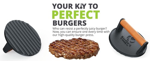 Burger Press Cast Iron - Premium, Heavy Duty, Cast Iron, Smash. Olivers Kitchen - Picture 11 of 16