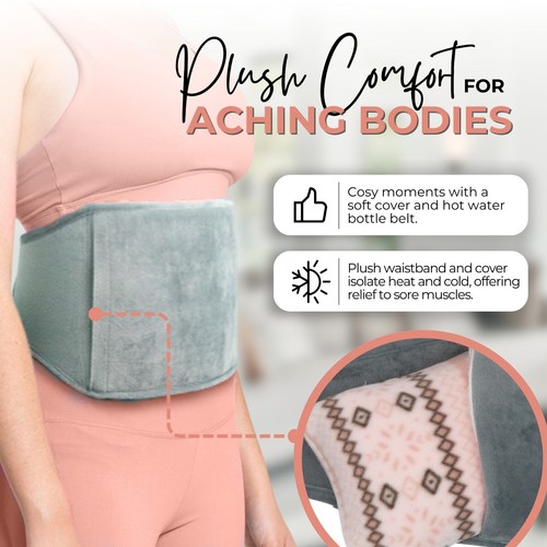 3pk Hot Water Bottle Belt with Luxury Cover Wearable Period Pain Relief 1L - Picture 3 of 21