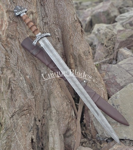 Viking Replica Sword 101-CM Real Damascus Steel Full-Tang Blood Groove Dual Edge - Picture 2 of 7