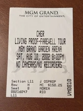 Cher MGM Grand Living Proof-Farewell Tour Ticket Stub 2002