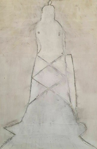 Vintage abstract figure pastel/pencil painting