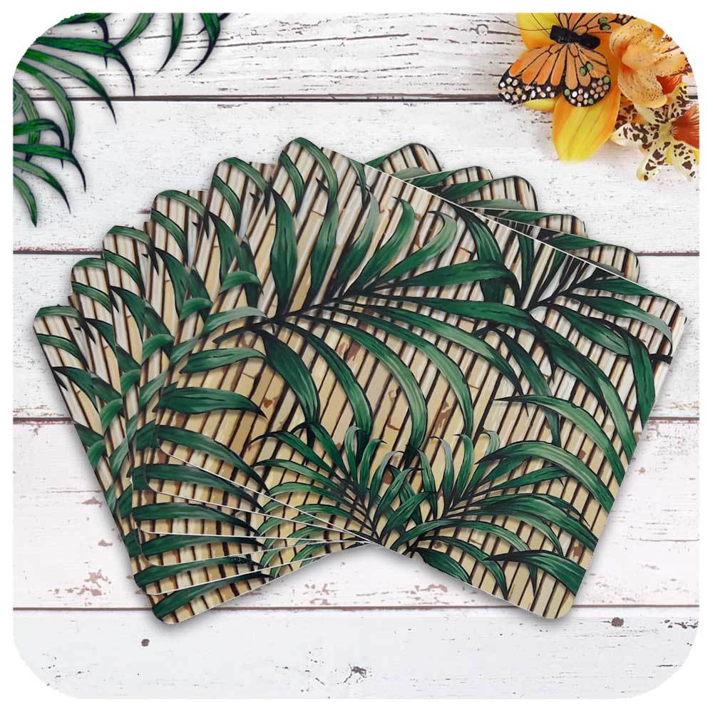 Tropical Palm Leaf Placemats (6), Tiki Style Bamboo Placemats, Mid Century Decor Tropical Palm Leaf Placemats (6), Tiki Style Bamboo Placemats, Mid Century Decor