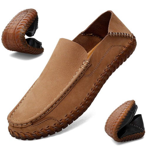 Men's Genuine Leather Slip On Shoes Breathable Round Toe Beef Tendon Sole Drivin - 第 30/51 張圖片