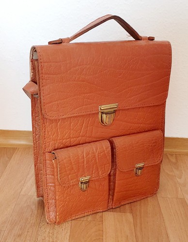 Akten Lehrer Umhängetasche Braun Tasche Leder Herren Unisex DDR Retro Vintage - Bild 6 von 7