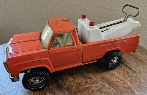 Vintage Tonka Tow Truck Wrecker  AA 24 Hr. Service Orange Metal 1970's Loved  - Picture 1 of 18