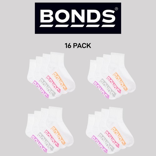 Bonds Kids Logo Light Quarter Crew Socks Comfy Mesh Cooling Zones 16 Pack RXU64W - Picture 7 of 7
