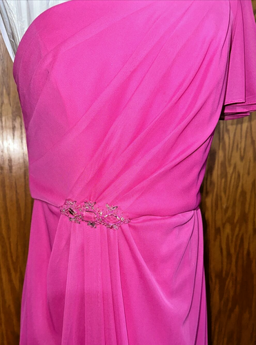 Davids Bridal One Shoulder Beaded Dress w Slit Evening Wedding Size 8 (Small) - Picture 4 of 16