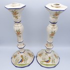 Large 30 cm Tall Vintage Pair of Ceramic Hand Painted Candlestick Holders Bird