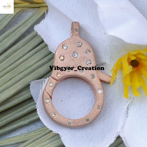 Pave Diamond Clasp Lock Matte Finish 925 Sterling Silver Lobster Lock Finding - Picture 8 of 8