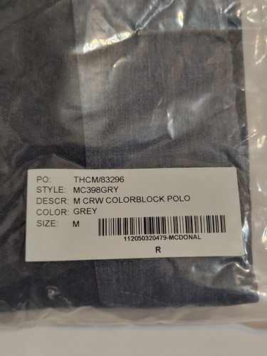 NUOVO McDonalds Timeless Elements Polo Shirt Uniforme Grigio Scuro Medium MC398GRY - Foto 5 di 6