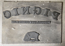 Vintage Printing Letterpress Rubber Block Cut  PIGNIC PIG  8" X 5"  7071