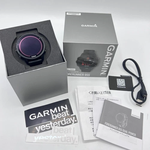 Pre-owned GARMIN Forerunner 955 Dual Power Black  Running Watch 46.5mm Unisex