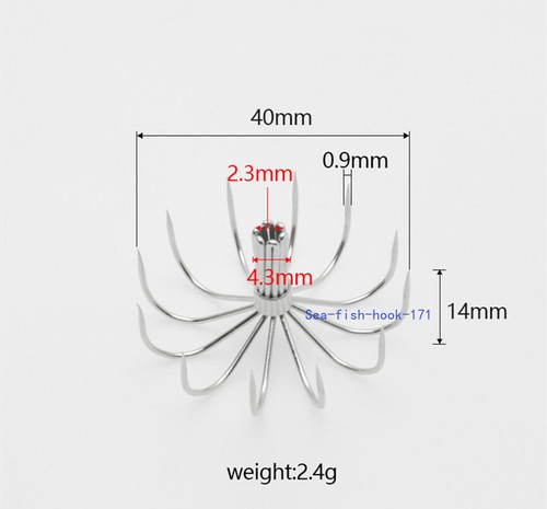 50pcs 12point Squid Hooks 15-17-21-28-32-35-40-45mm Squid Jig Fishing Tackle - Picture 3 of 32