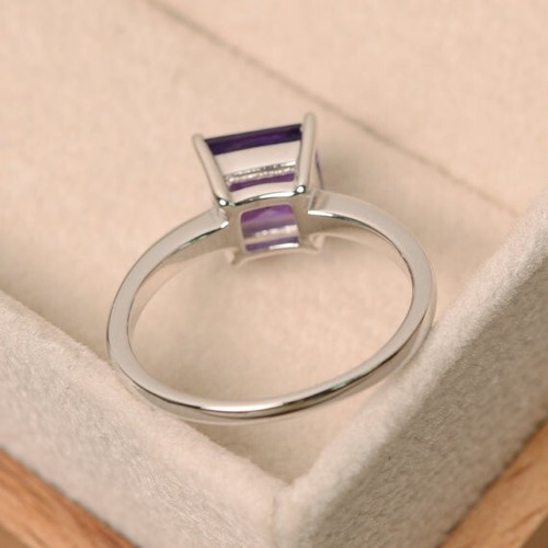 1.50 Ct Princess Real Amethyst & Diamond Engagement Ring 14K Solid White Gold - Picture 8 of 10