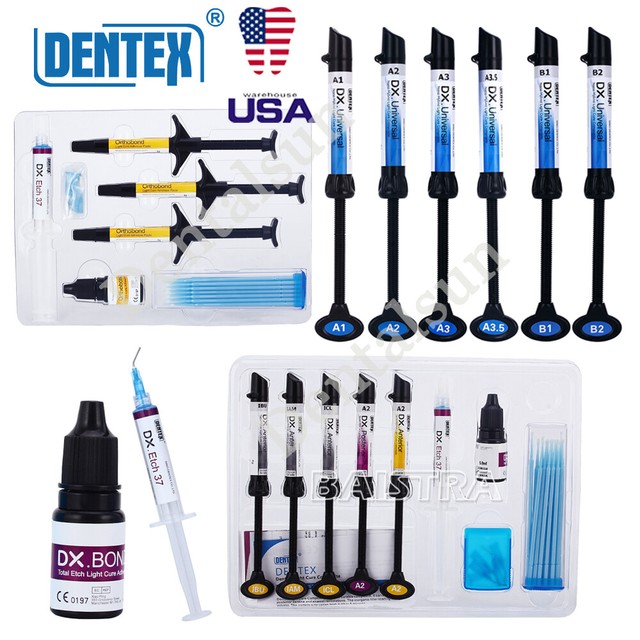 Dental Composite Light Curing Resin Syringe 6 Shades/Etching Gel
