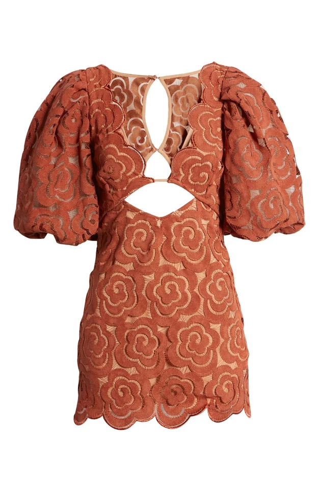 FOR LOVE & LEMONS Letitia Puff Sleeve Cutout Minidress Size L Orig. $288 NEW - Image 4 of 4