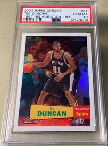 TIM DUNCAN 2007-08 Topps CHROME 57-58 VARIATION White REFRACTOR /99 PSA 10 Pop 2