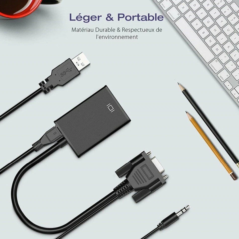 3 in 1 VGA zu HDMI Adapter Kabel Konverter USB Audio Video 1080P UHD TV Monitor - Bild 2 von 4