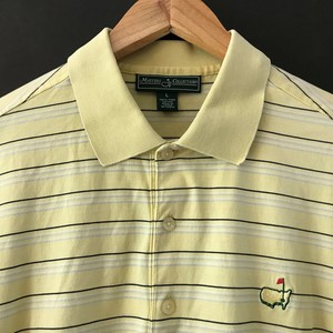 Masters-Collection-Mens-Yellow-Striped-Golf-Polo-Shirt-Short-Sleeve-Pima-sz-L