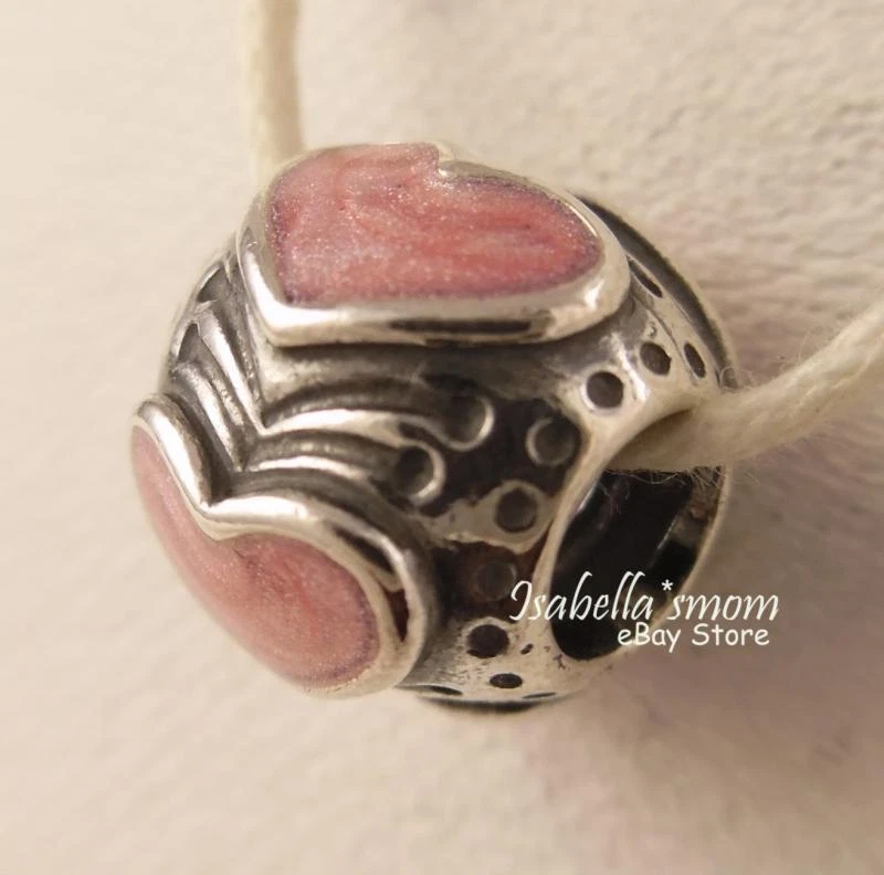 Ritirato Cuori Autentico Pandora Smalto Rosa Valentine Ciondolo/Perlina Nuovo - Immagine 3 di 4