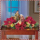 Lighted Christmas Nativity Scene w/ Poinsettias Centerpiece Table Holiday Decor