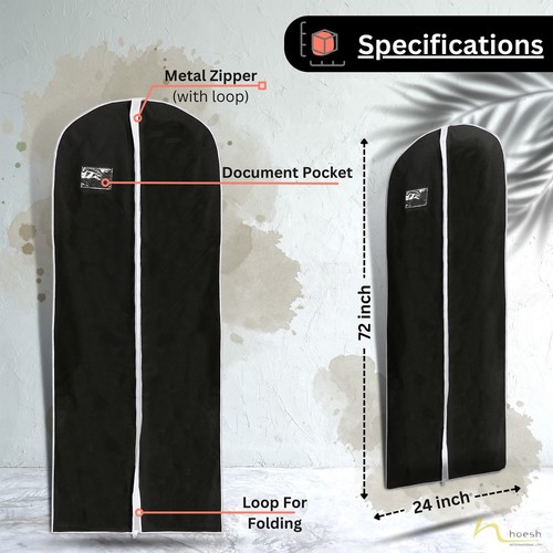 Hoesh Pack 10 Breathable 72" Long Zipped Gown Clothes Dress Cover Garment Bags - Picture 8 of 62