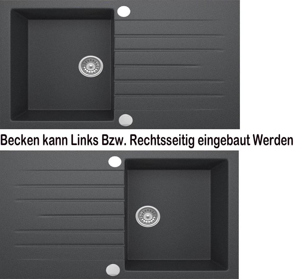 Granitspüle Schwarz Küchenspüle Siphon Einbauspüle Spülbecken Spüle 76x44 Küche - Bild 4 von 4