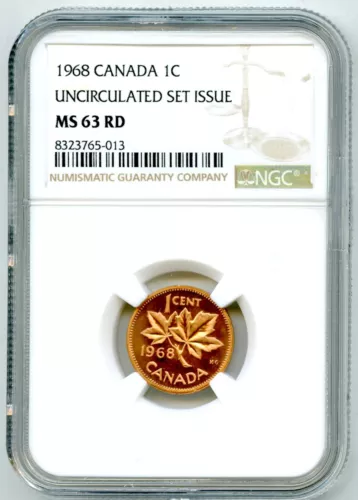 1968 CANADA CENT NGC MS63 RD COPPER PENNY UNCIRCULATED SET ISSUE