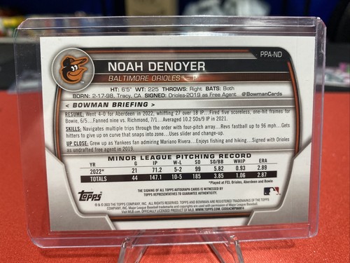 2023 Bowman Noah Denoyer 1st Bowman Auto PPA-ND Baltimore Orioles Prospect - Picture 2 of 2