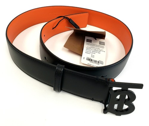 Cinturón de cuero con hebilla TB Burberry para hombre en negro talla S - Hecho en Italia - Imagen 2 de 4