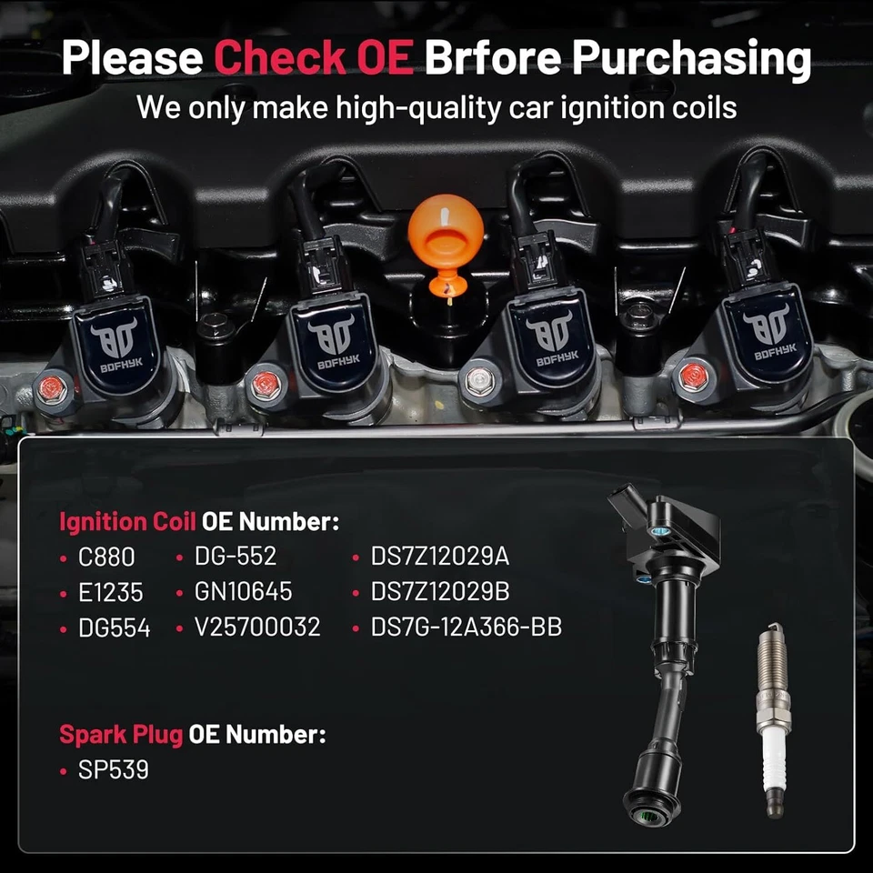 4pcs Ignition Coil and Iridium Spark Plug For 2014-2020 Ford Fusion 1.5L L4 Foto 4 de 4