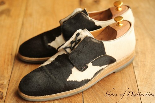 Paul Smith Black White Cow Print Pony Hair Derby Shoes UK 8 US 9 EU 42