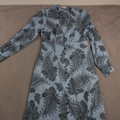 Sandro Paris Kleid Damen M blau elegant Paisley Knopfleiste Langarm