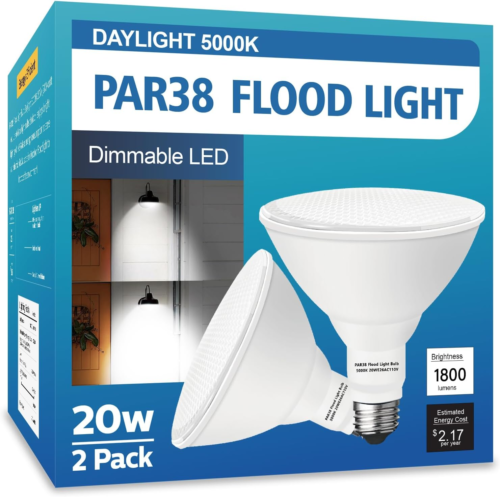 Dimmable PAR38 LED Outdoor Flood Light Bulbs 20W (200W Equivalent), 2 Pack - Picture 8 of 12