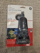 GE 15158 Light Sensing Timer With 2 Grounded Outlets Outdoor Dusk To Dawn