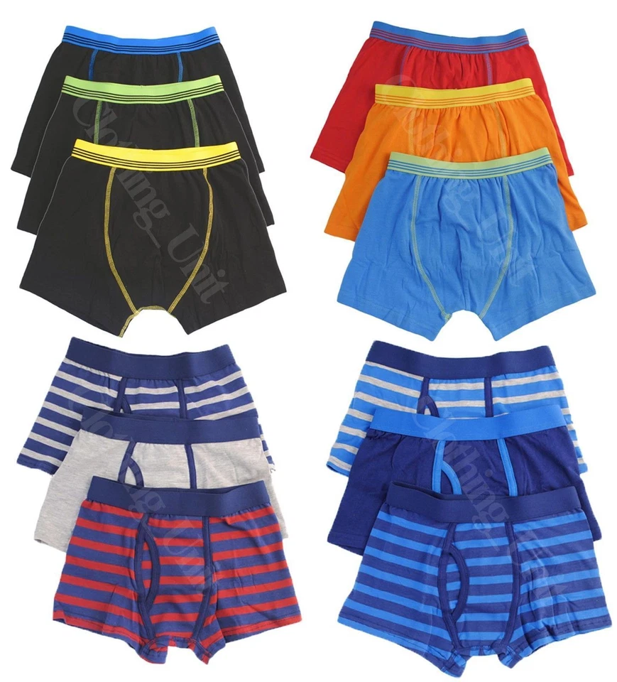 Boys Kids 3 Pack Boxer Briefs Shorts Underwear Classic Design School Age 5-13