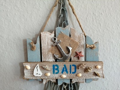 Schild Anker Seestern « STRAND SÜCHTIG » Türschild Geschenk maritime Deko Meer