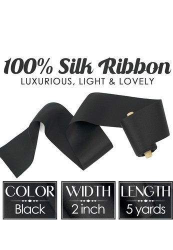 Black Silk Ribbon 2 Inch Silk Ribbon Black Pure Silk Hair Ribbon Black Satin - Picture 2 of 6