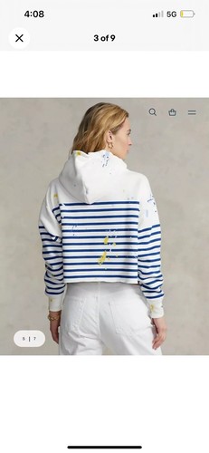 New Polo Ralph Lauren Paint Splatter Striped Hoodie Top Sweater Large - Picture 3 of 4