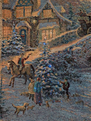Thomas Kinkade Spirit of Xmas Lighted Tapestry Wall Hanging Rod Hooks 36x26 - Picture 3 of 22