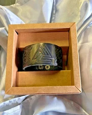 Leather Bracelet Valknut Medium Size Black