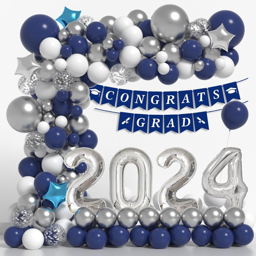 Graduation Decorations Class of 2024, Navy Blue and Silver Graduation Party Deco - Picture 12 of 12