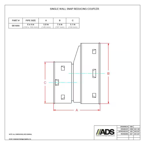 (2-Pk) Advanced Drainage Systems 6" x 4" Singlewall External Reducing Coupler - Picture 7 of 7