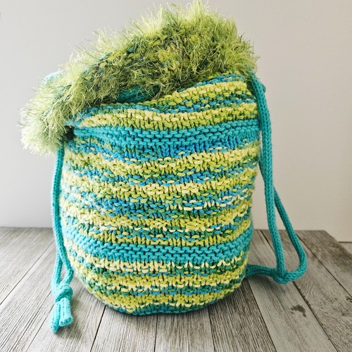 Handmade Knit Blue and Green Tie Dyed Textured Hobo Satchel Crossbody Beach Bag - Picture 13 of 20
