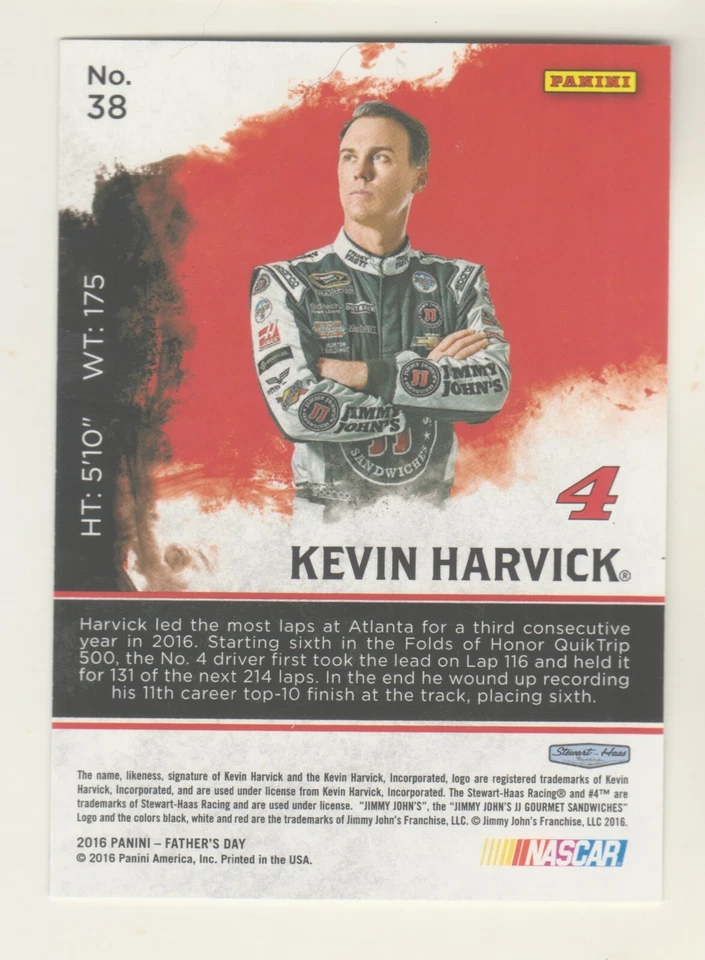2016 Panini Father's Day Racing #38 KEVIN HARVICK STEWART-HAAS NASCAR - Image 2 of 2