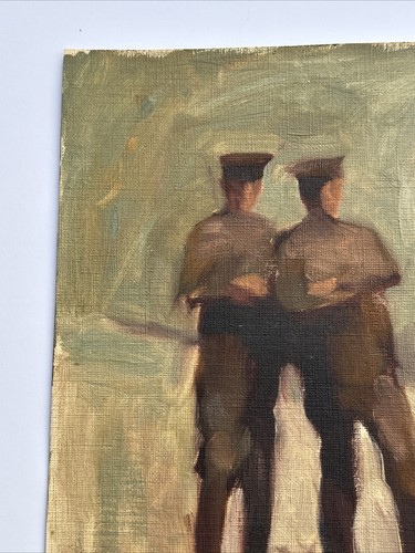 ANTIQUE WPA ERA PAINTING MILITARY SOLDIER OFFICER IMPRESSIONIST WW2 PORTRAIT - Picture 4 of 9