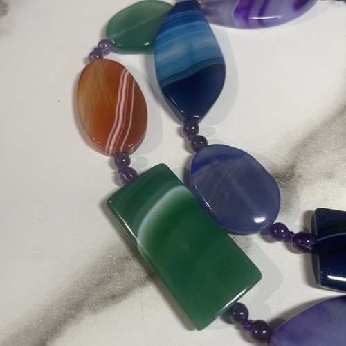Hand Crafted Agate Beaded 34" Long Necklace Gar2-11 - Picture 2 of 7