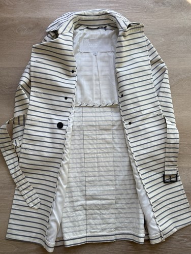 Coach Damen Freizeit Button Down Gestreift Langer Trenchcoat Jacke 83343 Anpassen - Bild 4 von 8