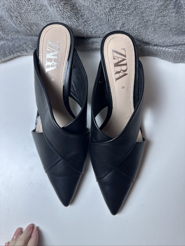 Zara Women's Pointed Black Shoes Mules Block Heel Size 39 US Size 8.5 to 9 - Picture 9 of 18