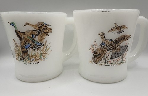 Vintage 2 Stück Feuerkönig Stockente gekräuseltes Auerhuhn Kaffeetassen Tassen - Bild 1 von 6